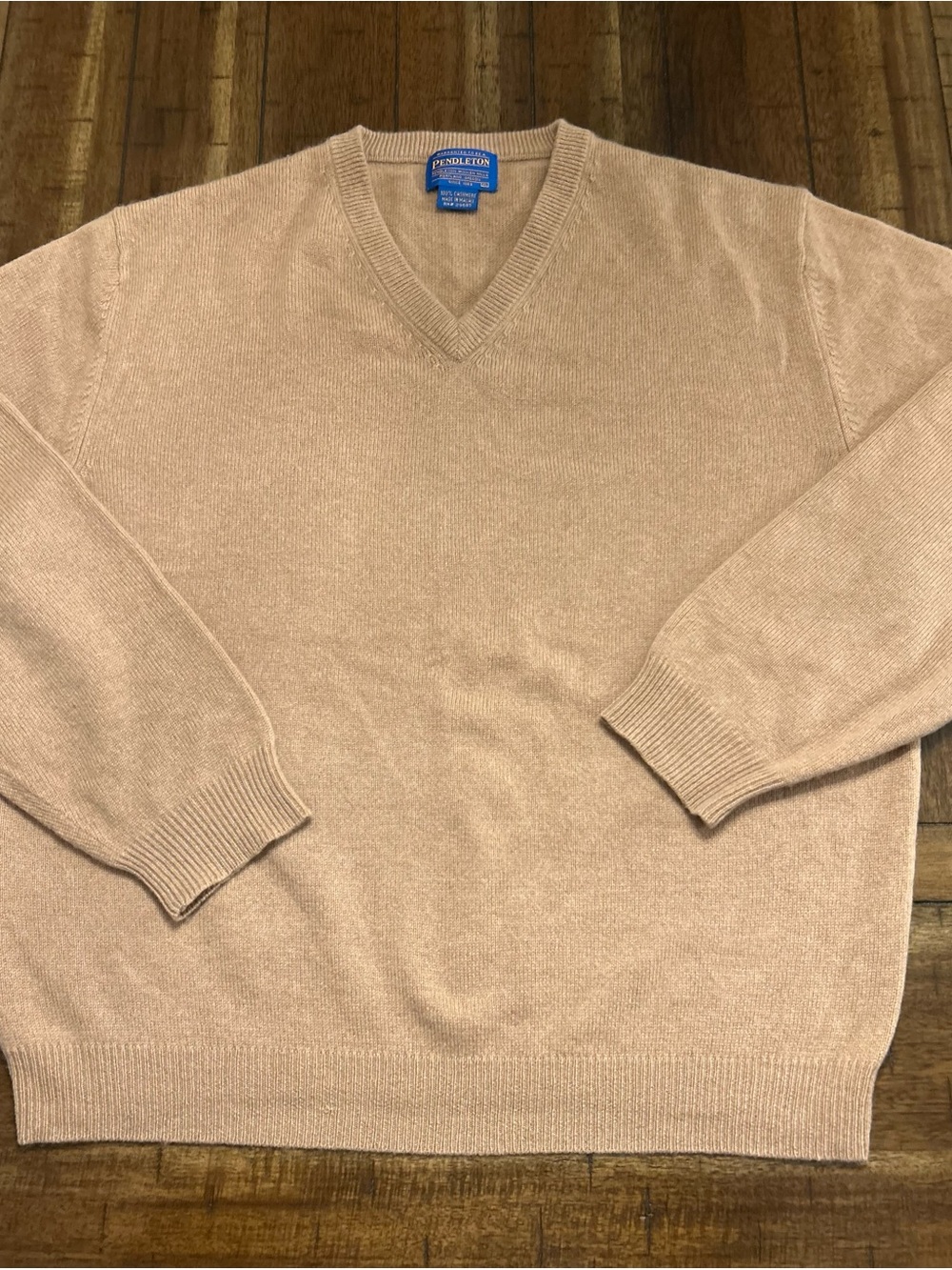 Pendleton 100% Cashmere Sweater Mens XL Camel Tan V Neck Pullover Made in Macau